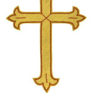 Croce oro gigliata bordata rosso piede alto