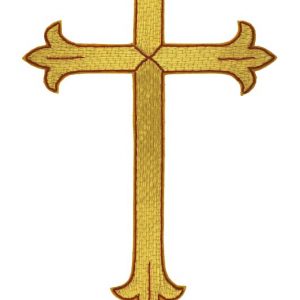 Croce oro gigliata bordata rosso piede alto